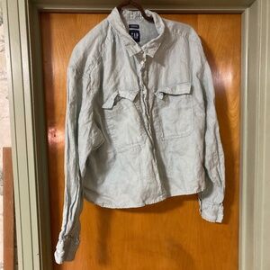 Gap 100% Linen Cropped Long Sleeve Button Down Shirt Size XL